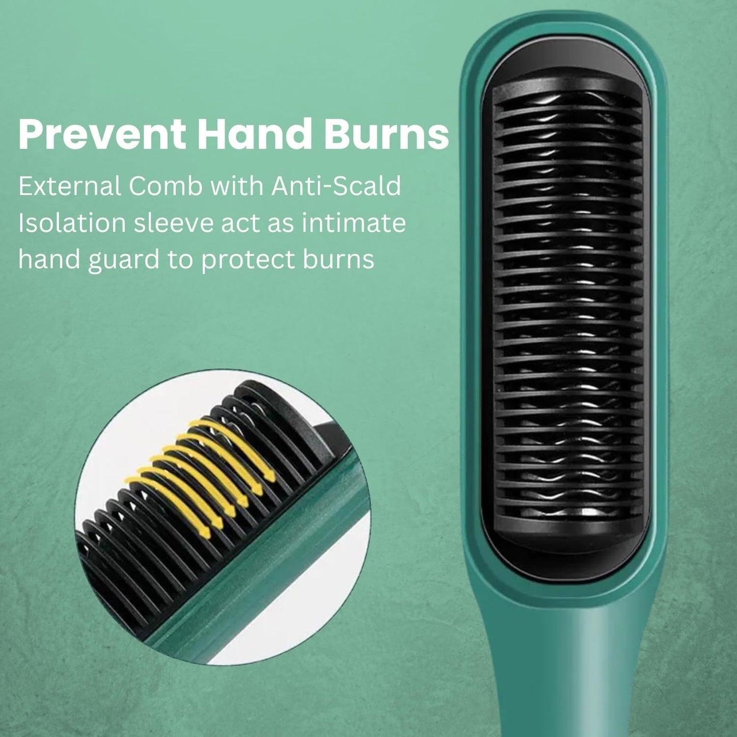 Green Hair Straightener brush for Women & Men with 5 Temperature Control