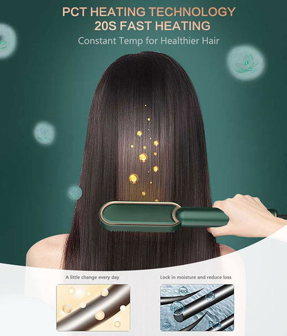 Green Hair Straightener brush for Women & Men with 5 Temperature Control