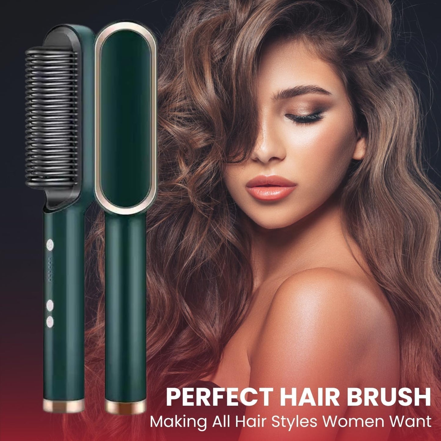 Green Hair Straightener brush for Women & Men with 5 Temperature Control